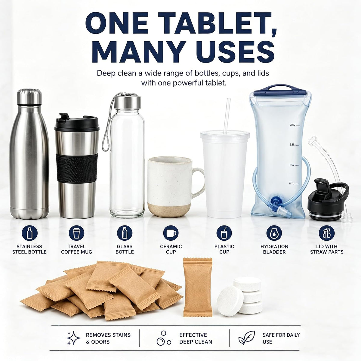 40 Pcs Water Bottle Cleaner Tablets - Water Bottle Cleaning Tablets for Stainless Steel, Tumblers, Reusable Bottles, Bottle Cleaner Tablets Remove Coffee & Tea Stains, Odor Buildup