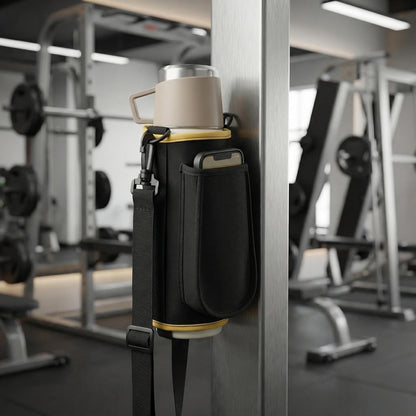 Magnetic Gym for Bag Water Bottle | Adjustable Strap with Phone Pocket | Hands-Free Carrier for Standard & Large Sports Bottles up to 50oz (1400ml) for Workout, Hiking, Travel