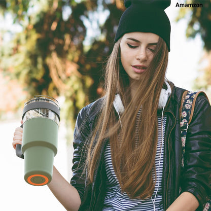 Ultimate Ceramic Travel Mug, 12oz Insulated Stainless Steel Coffee Cup with Handle & Splash-Resistant Lid, Ceramic Lined for Pure Taste, BPA-Free, Double-Wall Vacuum for Hot Drinks