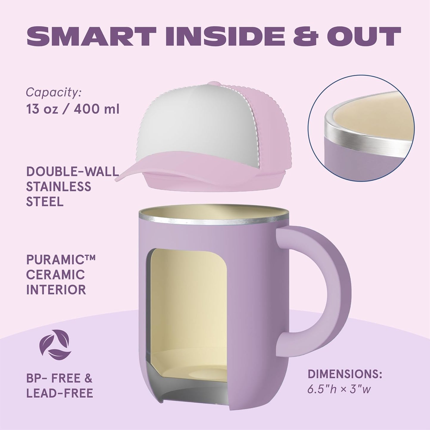 Ultimate Ceramic Travel Mug, 12oz Insulated Stainless Steel Coffee Cup with Handle & Splash-Resistant Lid, Ceramic Lined for Pure Taste, BPA-Free, Double-Wall Vacuum for Hot Drinks