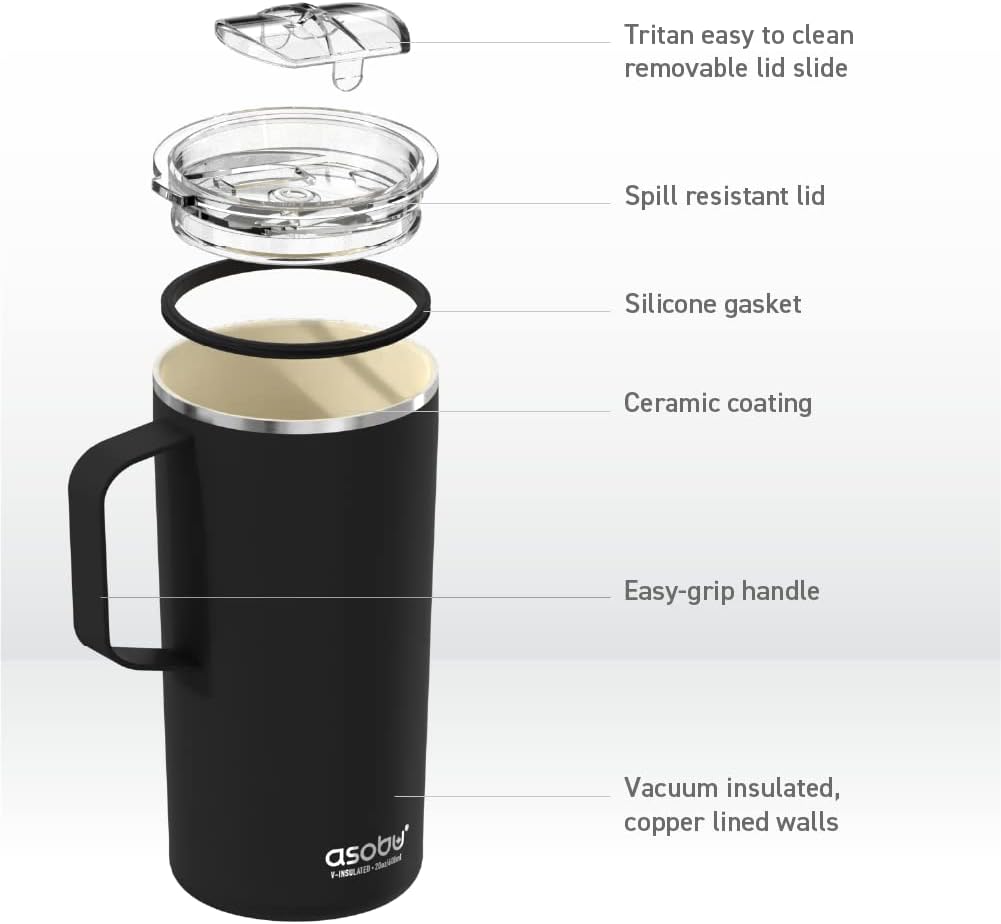 Ultimate Ceramic Travel Mug, 12oz Insulated Stainless Steel Coffee Cup with Handle & Splash-Resistant Lid, Ceramic Lined for Pure Taste, BPA-Free, Double-Wall Vacuum for Hot Drinks