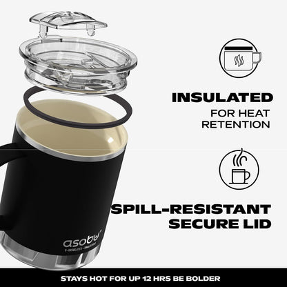 Ultimate Ceramic Travel Mug, 12oz Insulated Stainless Steel Coffee Cup with Handle & Splash-Resistant Lid, Ceramic Lined for Pure Taste, BPA-Free, Double-Wall Vacuum for Hot Drinks