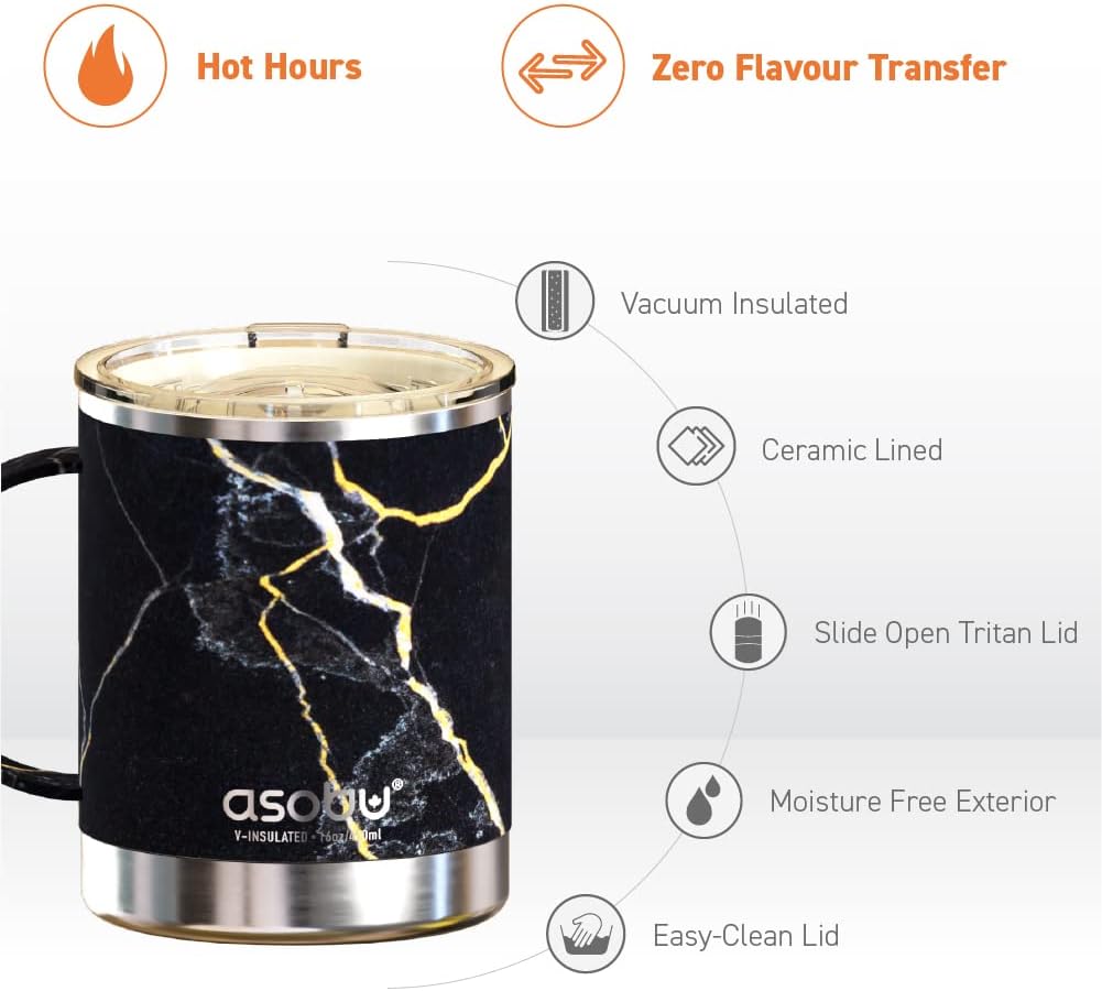 Ultimate Ceramic Travel Mug, 12oz Insulated Stainless Steel Coffee Cup with Handle & Splash-Resistant Lid, Ceramic Lined for Pure Taste, BPA-Free, Double-Wall Vacuum for Hot Drinks