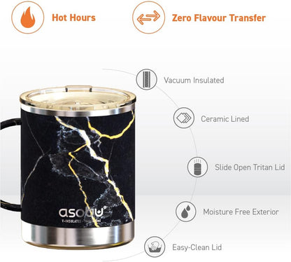 Ultimate Ceramic Travel Mug, 12oz Insulated Stainless Steel Coffee Cup with Handle & Splash-Resistant Lid, Ceramic Lined for Pure Taste, BPA-Free, Double-Wall Vacuum for Hot Drinks