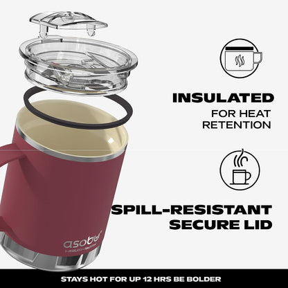 Ultimate Ceramic Travel Mug, 12oz Insulated Stainless Steel Coffee Cup with Handle & Splash-Resistant Lid, Ceramic Lined for Pure Taste, BPA-Free, Double-Wall Vacuum for Hot Drinks