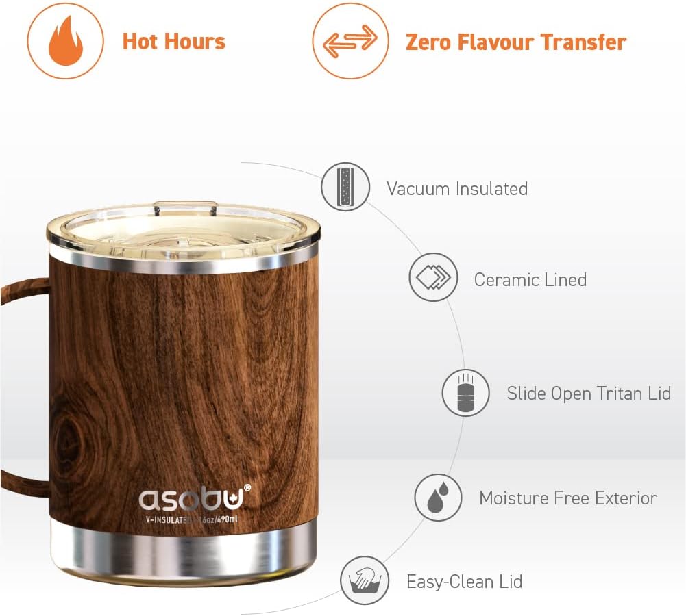 Ultimate Ceramic Travel Mug, 12oz Insulated Stainless Steel Coffee Cup with Handle & Splash-Resistant Lid, Ceramic Lined for Pure Taste, BPA-Free, Double-Wall Vacuum for Hot Drinks