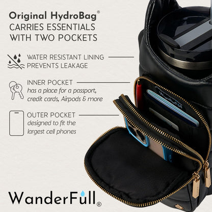 HydroBag Handle®, Vegan Leather Hands-Free Crossbody 40 Oz Water Bottle Carrier w/Strap Bundle