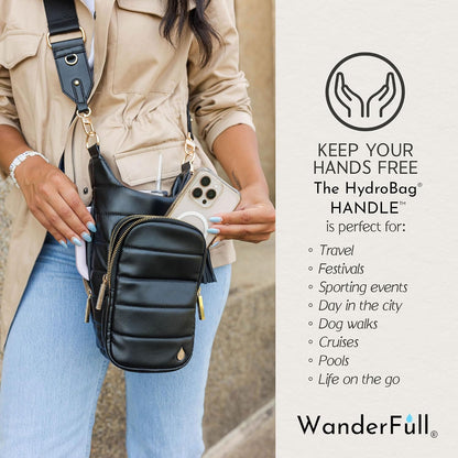 HydroBag Handle®, Vegan Leather Hands-Free Crossbody 40 Oz Water Bottle Carrier w/Strap Bundle