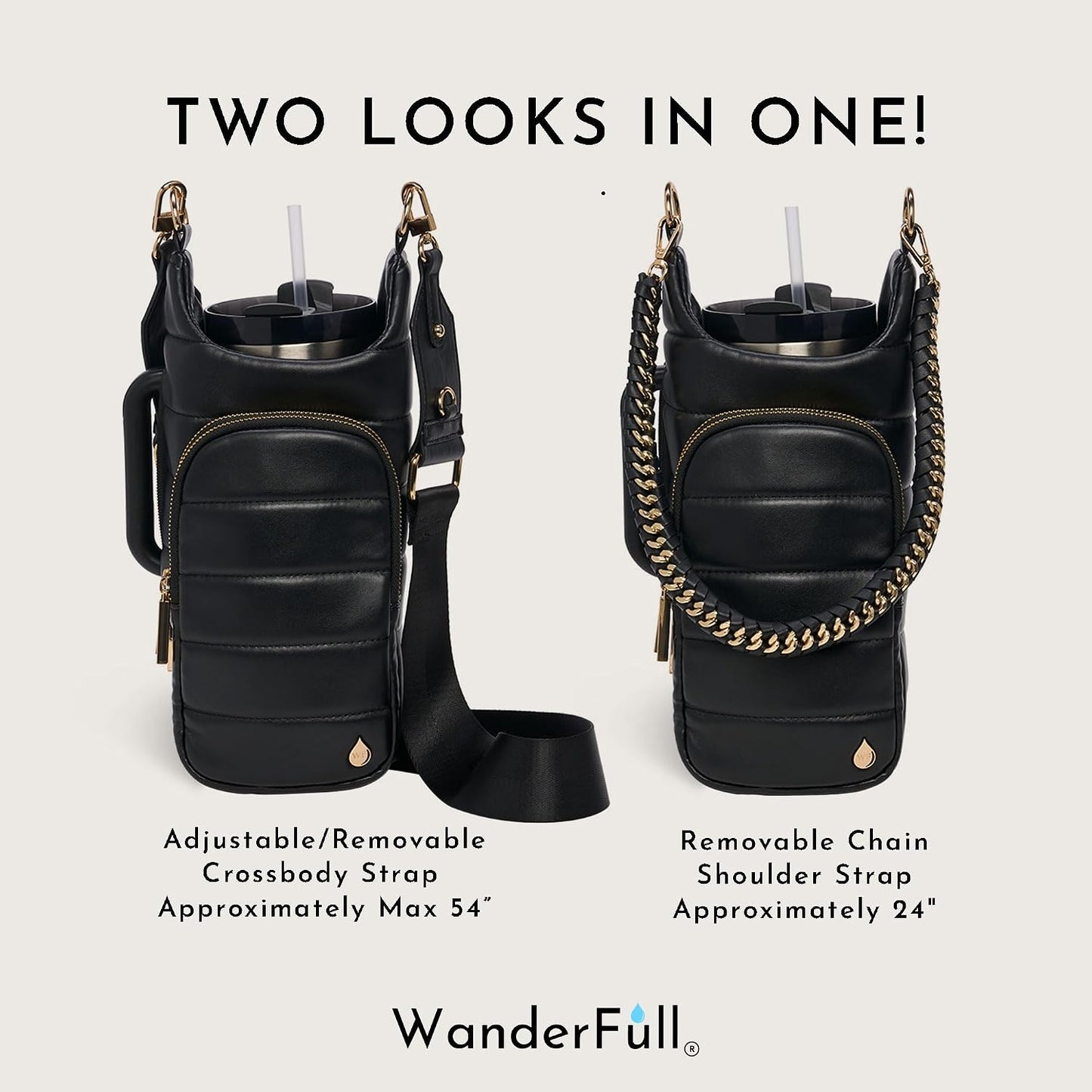 HydroBag Handle®, Vegan Leather Hands-Free Crossbody 40 Oz Water Bottle Carrier w/Strap Bundle