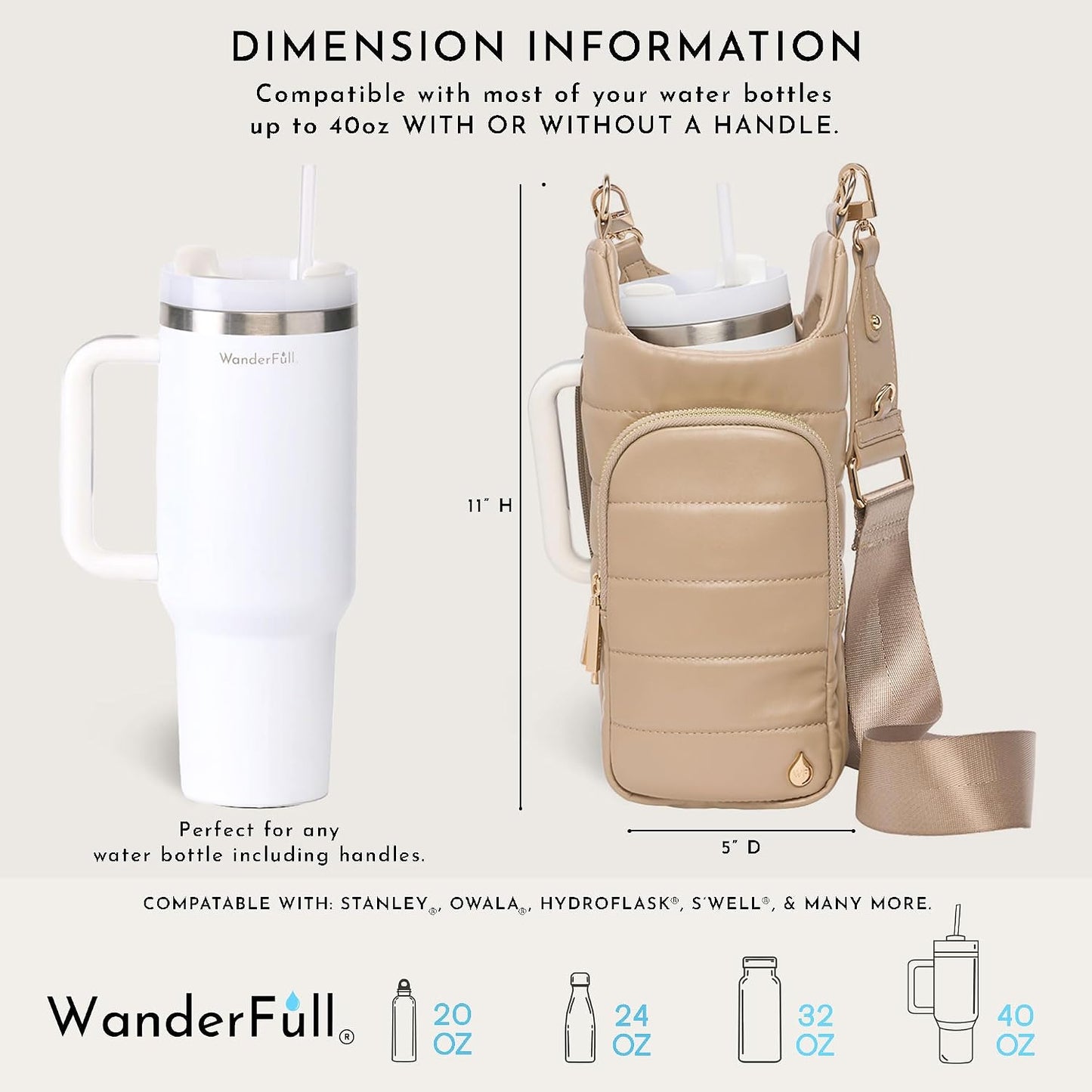 HydroBag Handle®, Vegan Leather Hands-Free Crossbody 40 Oz Water Bottle Carrier w/Strap Bundle