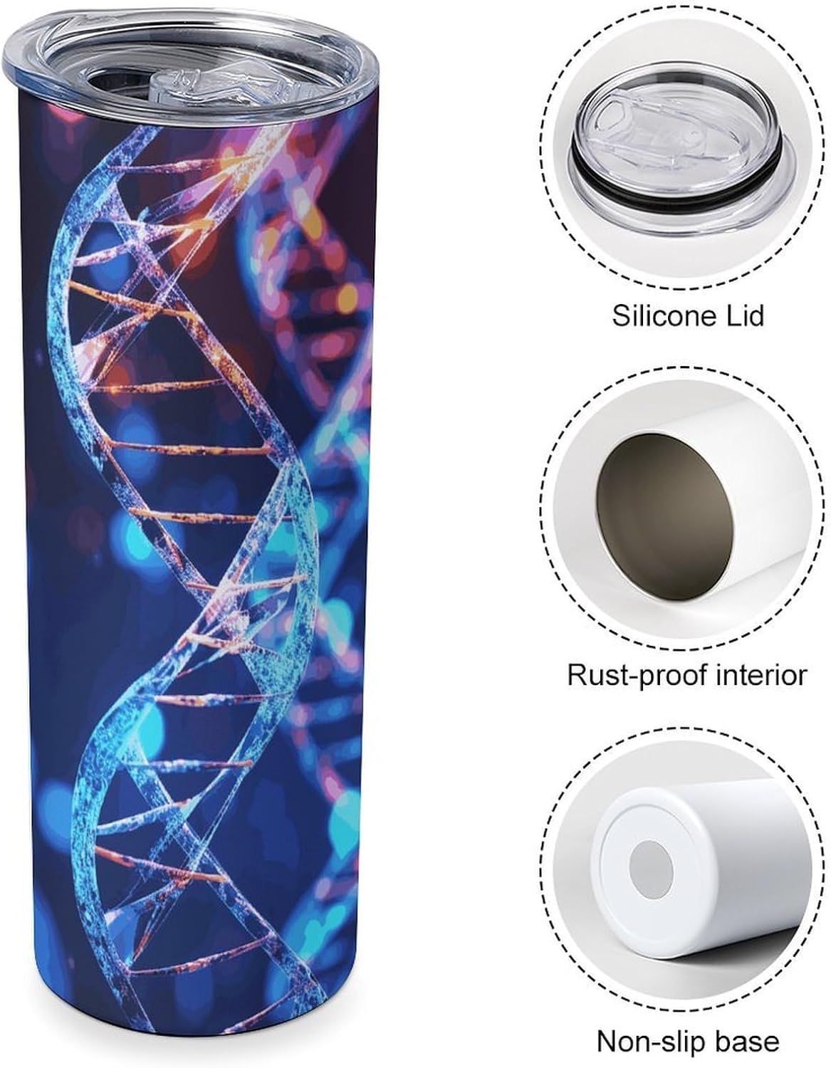 20oz Travel Coffee Mug DNA Genetic Helix Tumbler with Lid And Straws 304 Stainless Steel Double Walled Vacuum Thermal Cup for Hot Cold Drinks Insulated Tumbler for Women Men Water Bottle