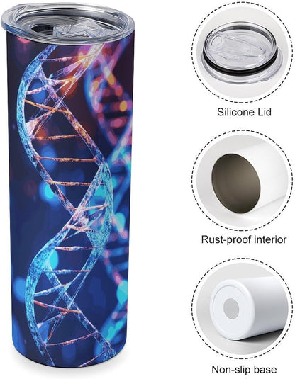 20oz Travel Coffee Mug DNA Genetic Helix Tumbler with Lid And Straws 304 Stainless Steel Double Walled Vacuum Thermal Cup for Hot Cold Drinks Insulated Tumbler for Women Men Water Bottle