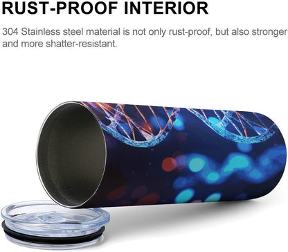 20oz Travel Coffee Mug DNA Genetic Helix Tumbler with Lid And Straws 304 Stainless Steel Double Walled Vacuum Thermal Cup for Hot Cold Drinks Insulated Tumbler for Women Men Water Bottle