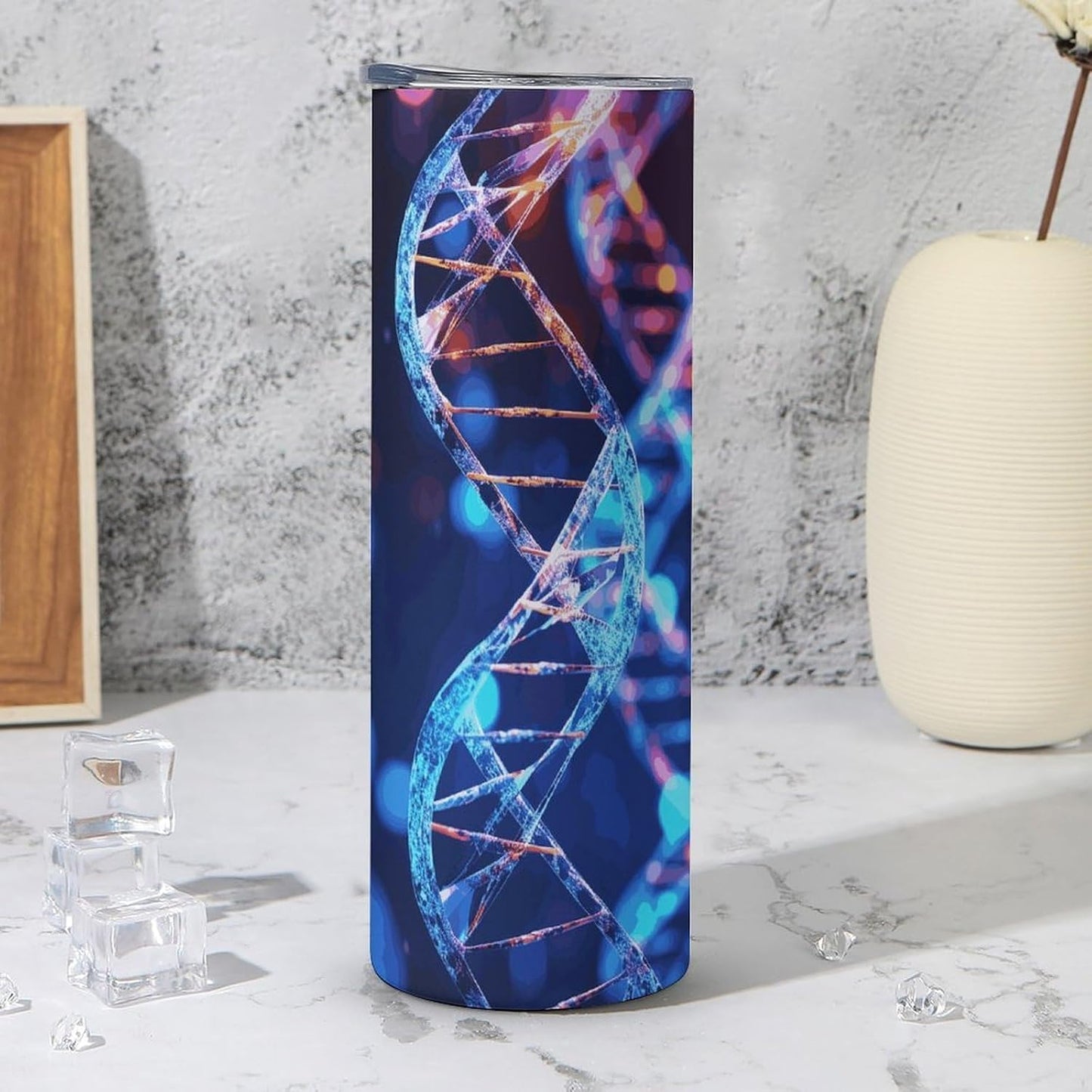 20oz Travel Coffee Mug DNA Genetic Helix Tumbler with Lid And Straws 304 Stainless Steel Double Walled Vacuum Thermal Cup for Hot Cold Drinks Insulated Tumbler for Women Men Water Bottle