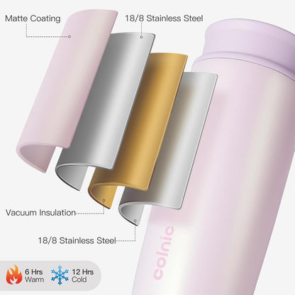 Travel Coffee Mug with 360°Lid, 12 oz Coffee Tumbler Insulated Travel Mugs for Hot and Cold, Vacuum Insulated Stainless Steel Coffee Cup Leak Proof Spill Proof-Ivory Gray