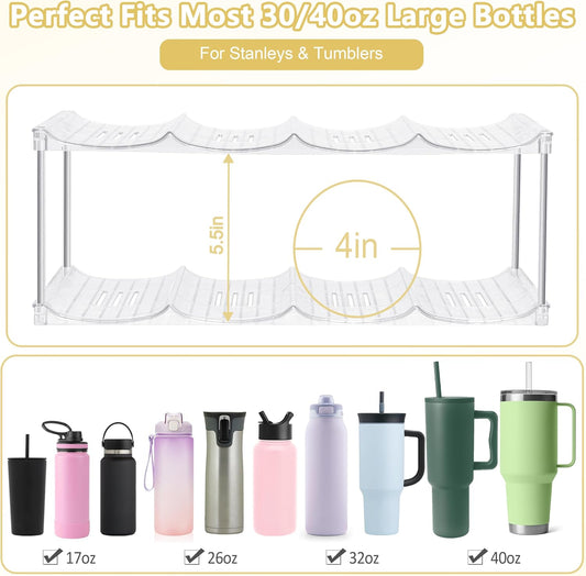 Stackable Water Bottle Organizer for Cabinet - Large Tumbler Organizer