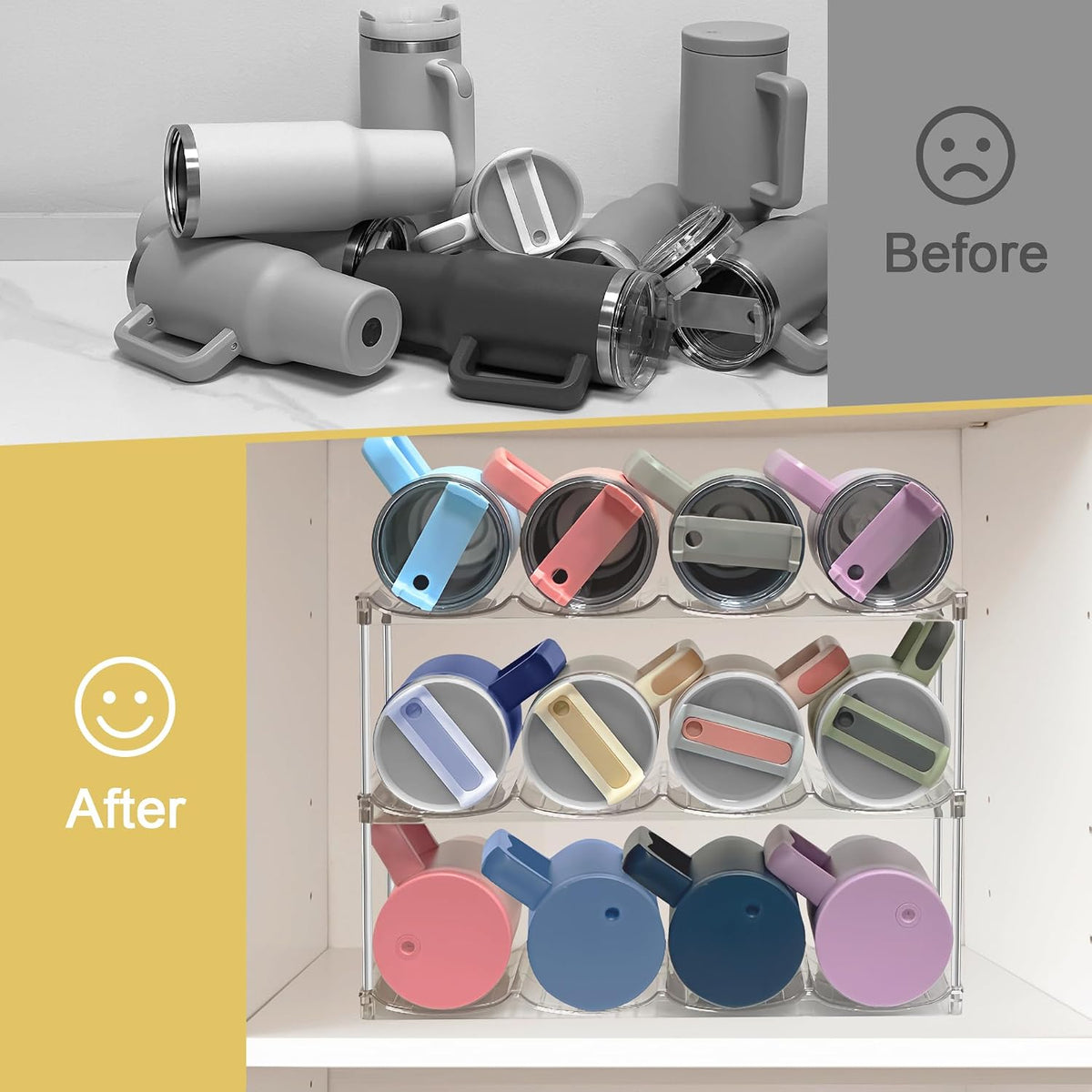 Stackable Water Bottle Organizer for Cabinet - Large Tumbler Organizer