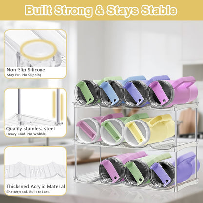 Stackable Water Bottle Organizer for Cabinet - Large Tumbler Organizer