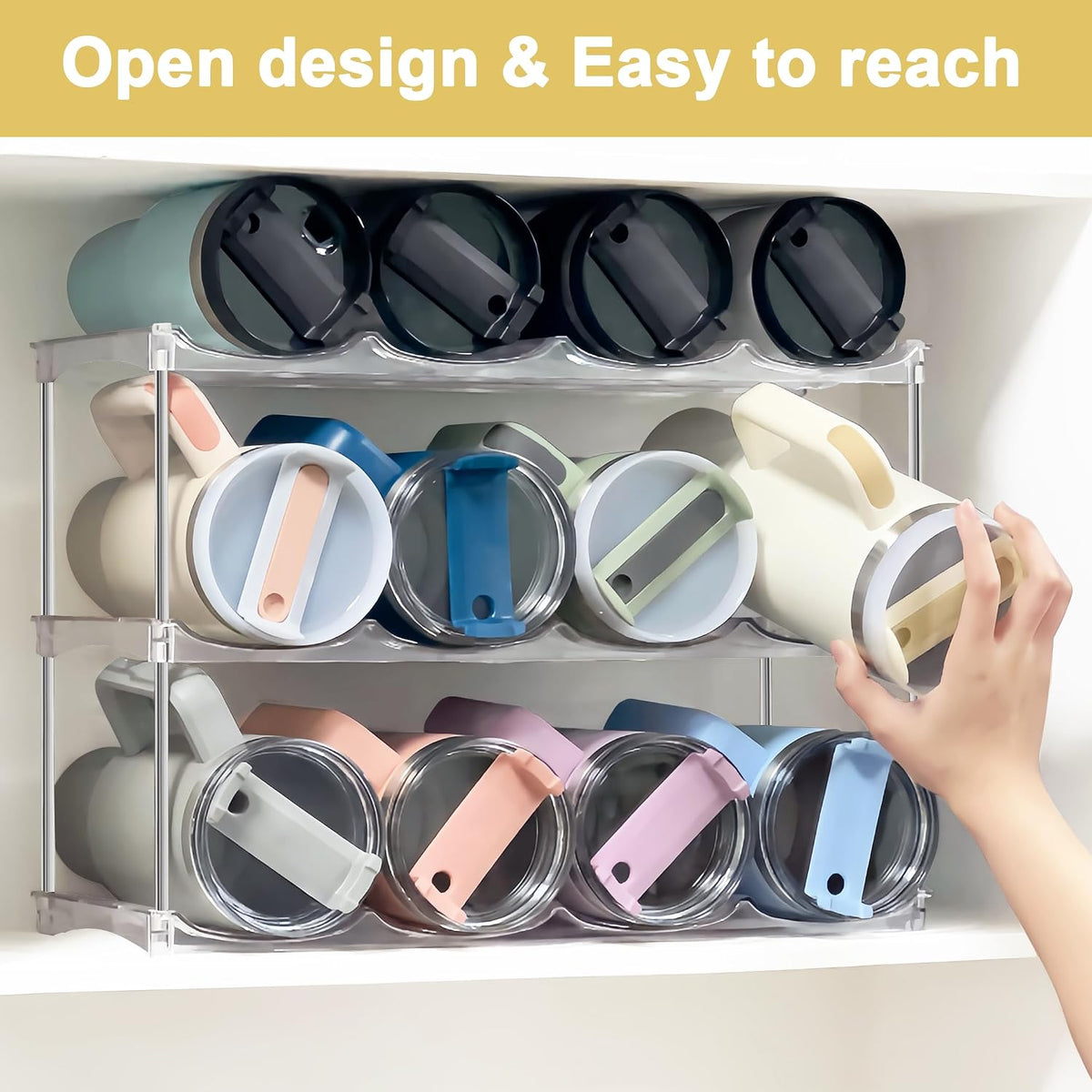 Stackable Water Bottle Organizer for Cabinet - Large Tumbler Organizer