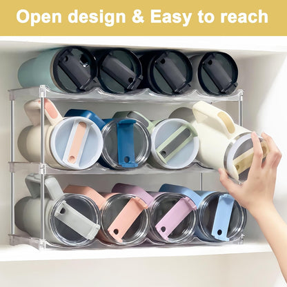 Stackable Water Bottle Organizer for Cabinet - Large Tumbler Organizer