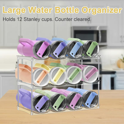 Stackable Water Bottle Organizer for Cabinet - Large Tumbler Organizer