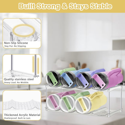 Stackable Water Bottle Organizer for Cabinet - Large Tumbler Organizer