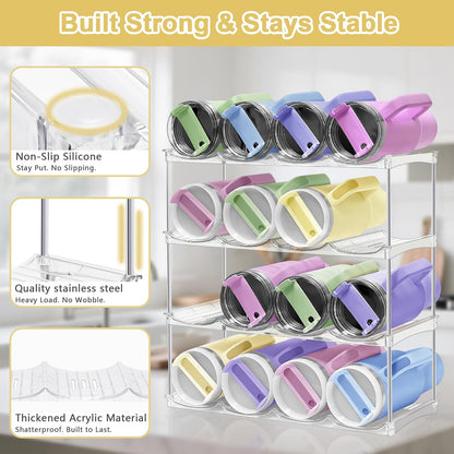 Stackable Water Bottle Organizer for Cabinet - Large Tumbler Organizer