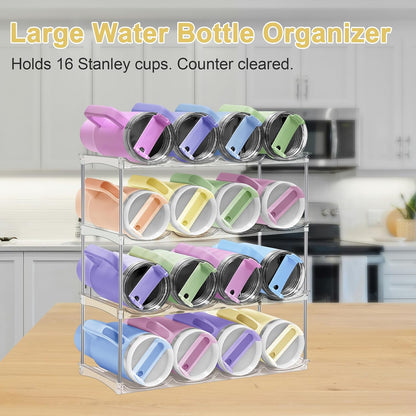 Stackable Water Bottle Organizer for Cabinet - Large Tumbler Organizer
