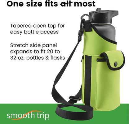 Insulating Neoprene Water Bottle Carrier With Strap and Phone Pocket (Bright Yellow Green)
