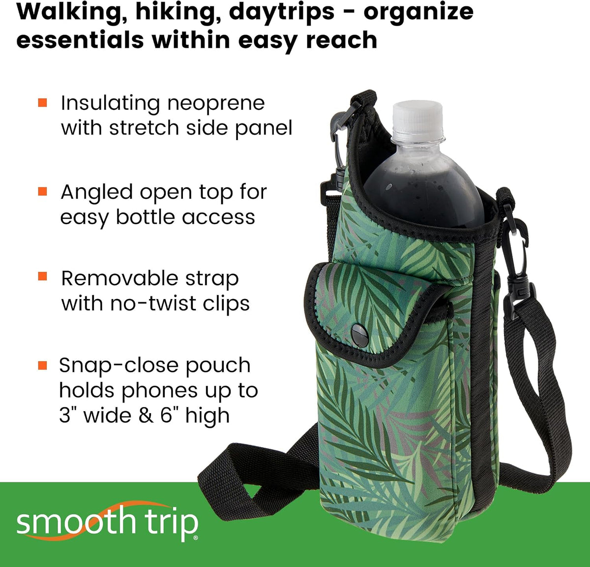 Insulating Neoprene Water Bottle Carrier With Strap and Phone Pocket (Bright Yellow Green)