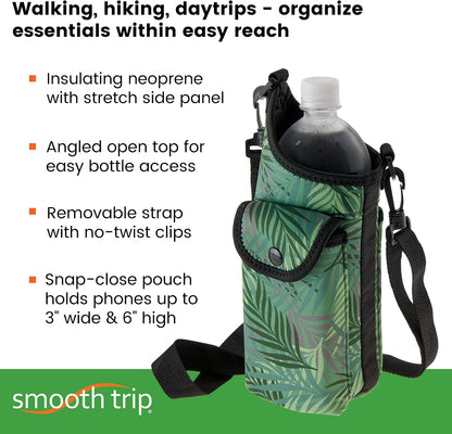 Insulating Neoprene Water Bottle Carrier With Strap and Phone Pocket (Bright Yellow Green)