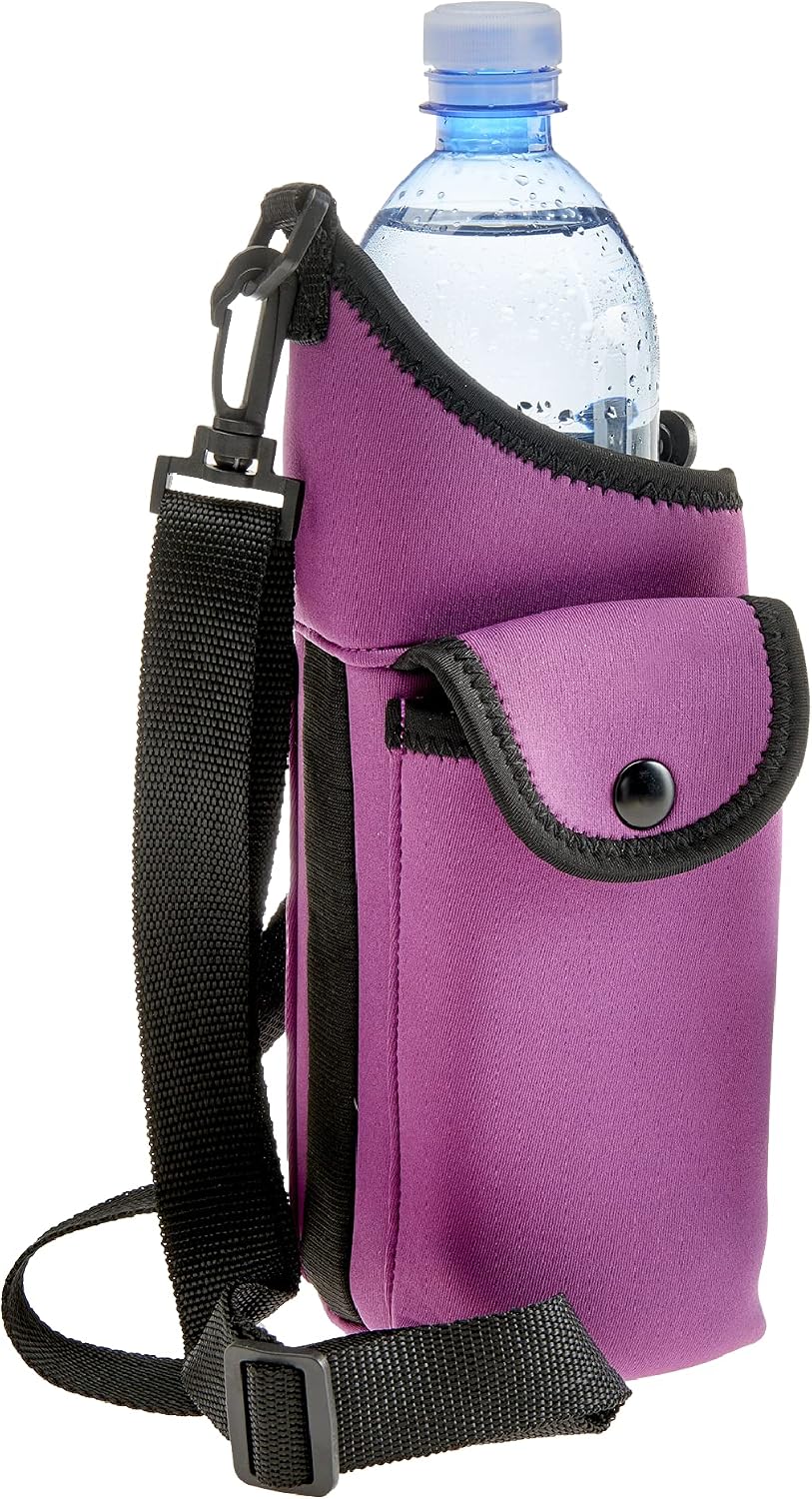 Insulating Neoprene Water Bottle Carrier With Strap and Phone Pocket (Bright Yellow Green)