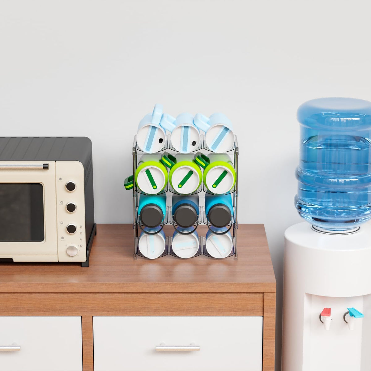 Larger Compartments Stackable Water Bottle Organizer for 40 oz Stanley Cup Holder,Yeti and Other Tumbler Organizer,3 Tier Wine Rack and Waterbottle Storage Rack for Kitchen Cabinets,Countertop