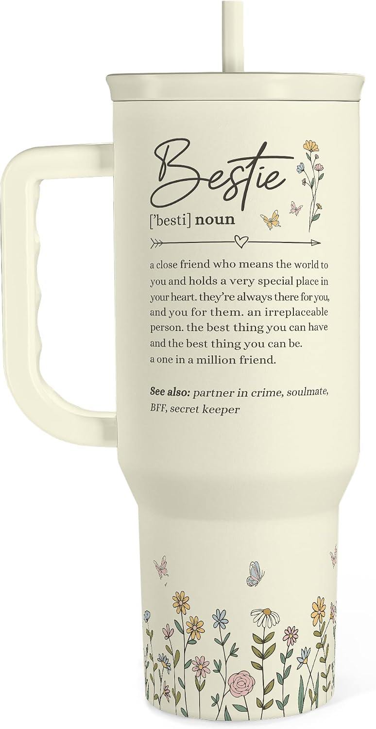 Floral Tumbler with Handle 40oz, Stainless Steel Insulated Tumblers Coffee Travel Mug Cup with Straw, Flower Coffee Cup Gifts for Women Girls, Gift for Her on Christmas Birthday Mothers Day