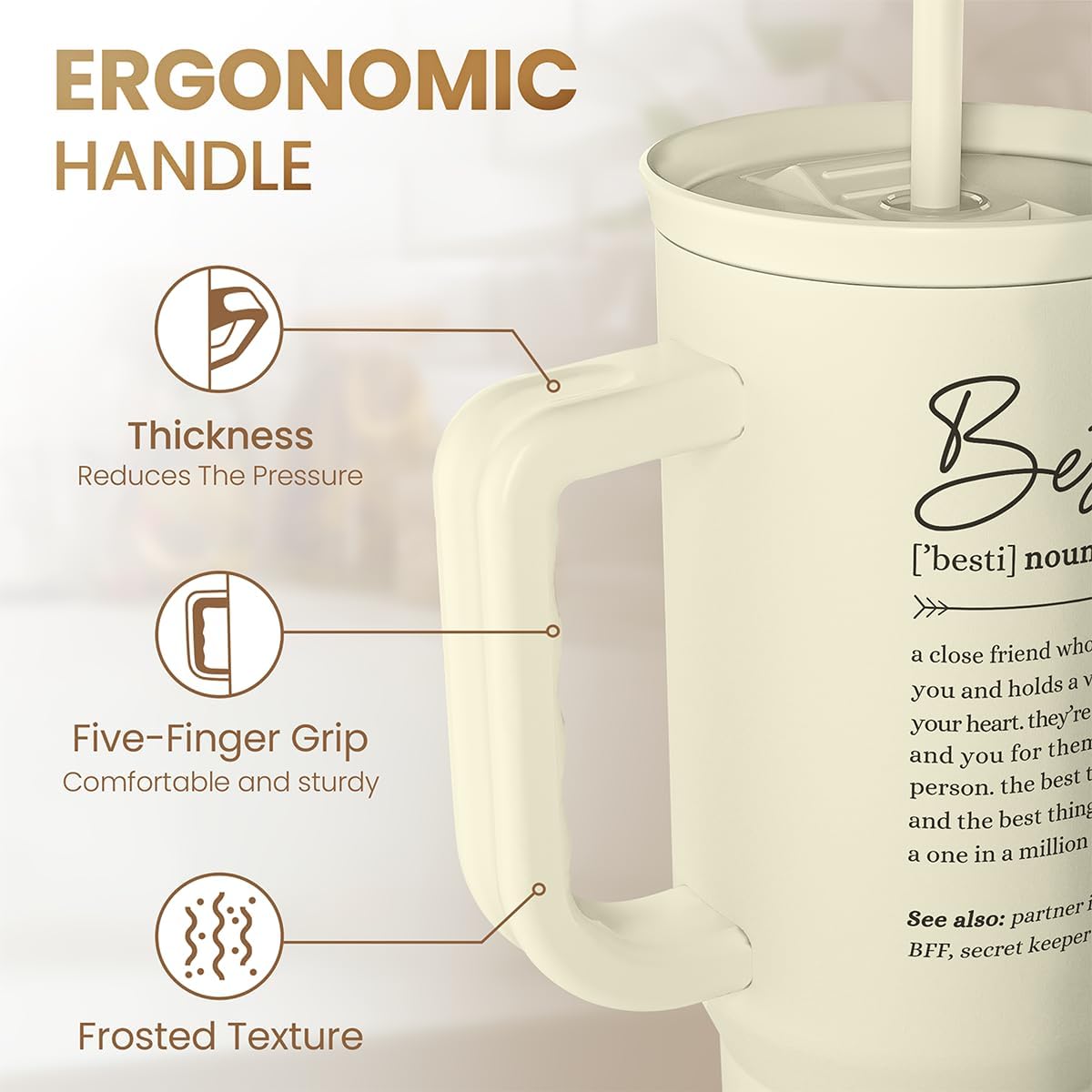 Floral Tumbler with Handle 40oz, Stainless Steel Insulated Tumblers Coffee Travel Mug Cup with Straw, Flower Coffee Cup Gifts for Women Girls, Gift for Her on Christmas Birthday Mothers Day