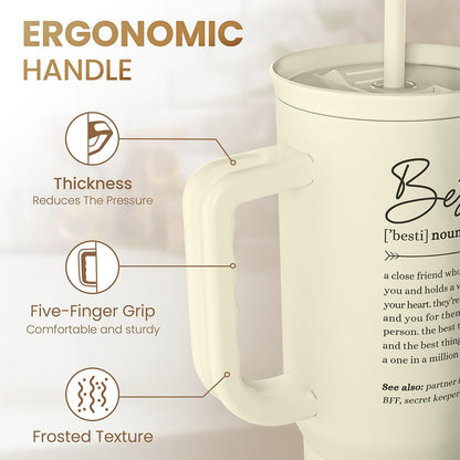 Floral Tumbler with Handle 40oz, Stainless Steel Insulated Tumblers Coffee Travel Mug Cup with Straw, Flower Coffee Cup Gifts for Women Girls, Gift for Her on Christmas Birthday Mothers Day