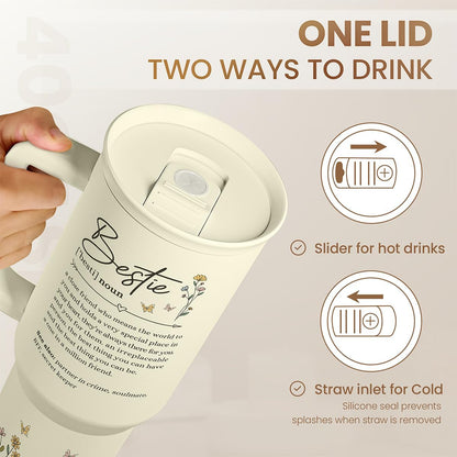 Floral Tumbler with Handle 40oz, Stainless Steel Insulated Tumblers Coffee Travel Mug Cup with Straw, Flower Coffee Cup Gifts for Women Girls, Gift for Her on Christmas Birthday Mothers Day