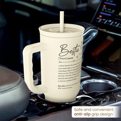 Floral Tumbler with Handle 40oz, Stainless Steel Insulated Tumblers Coffee Travel Mug Cup with Straw, Flower Coffee Cup Gifts for Women Girls, Gift for Her on Christmas Birthday Mothers Day