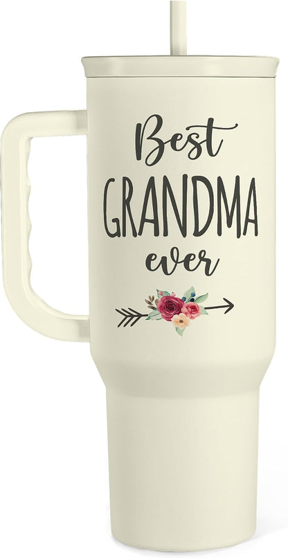 Floral Tumbler with Handle 40oz, Stainless Steel Insulated Tumblers Coffee Travel Mug Cup with Straw, Flower Coffee Cup Gifts for Women Girls, Gift for Her on Christmas Birthday Mothers Day