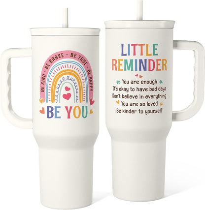 Floral Tumbler with Handle 40oz, Stainless Steel Insulated Tumblers Coffee Travel Mug Cup with Straw, Flower Coffee Cup Gifts for Women Girls, Gift for Her on Christmas Birthday Mothers Day