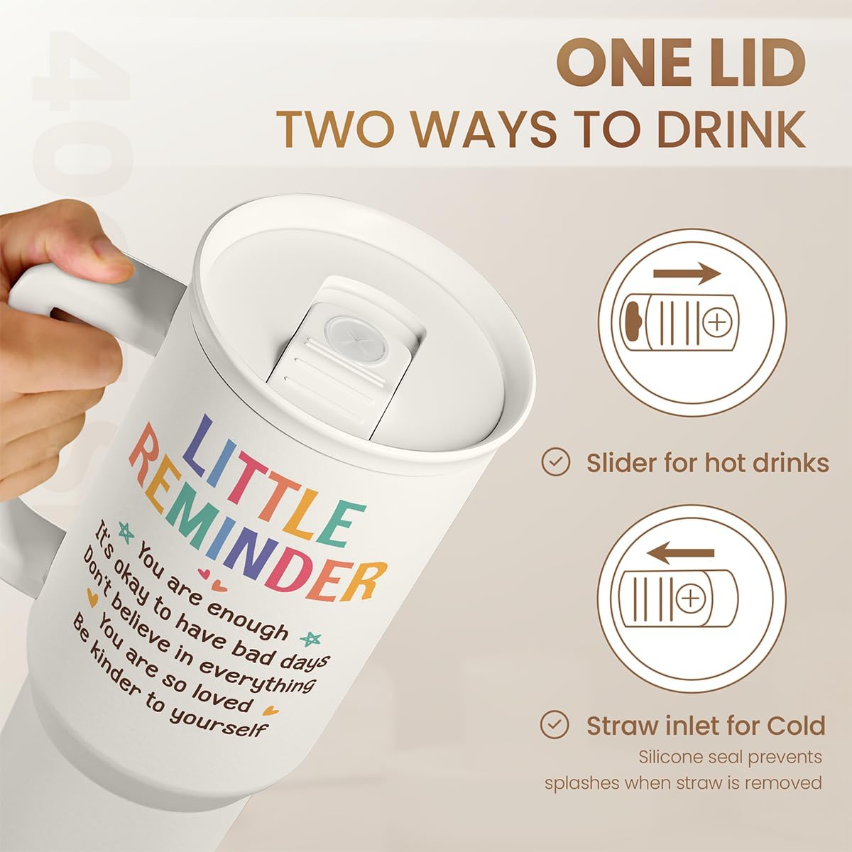 Floral Tumbler with Handle 40oz, Stainless Steel Insulated Tumblers Coffee Travel Mug Cup with Straw, Flower Coffee Cup Gifts for Women Girls, Gift for Her on Christmas Birthday Mothers Day