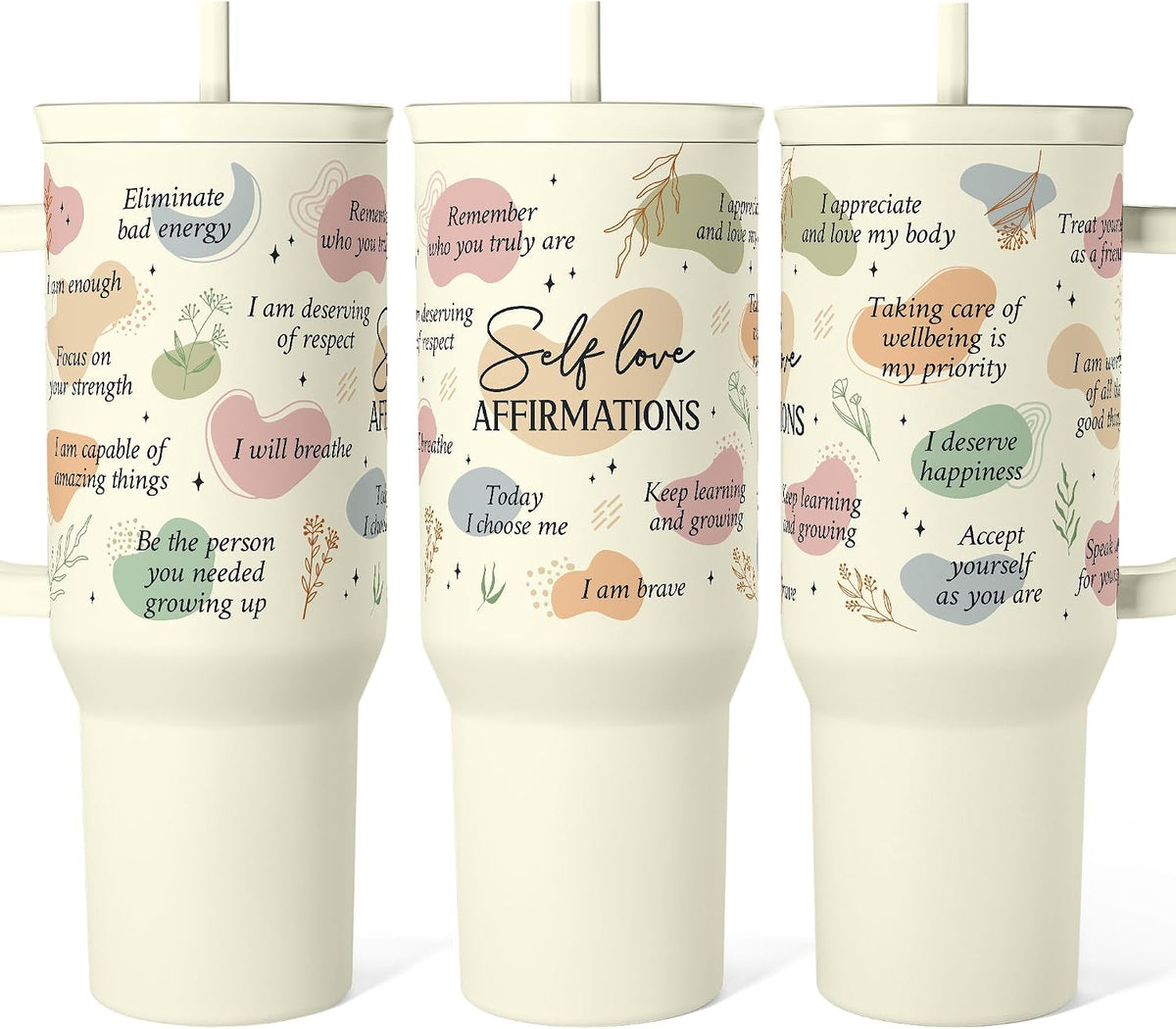 Floral Tumbler with Handle 40oz, Stainless Steel Insulated Tumblers Coffee Travel Mug Cup with Straw, Flower Coffee Cup Gifts for Women Girls, Gift for Her on Christmas Birthday Mothers Day
