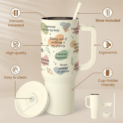 Floral Tumbler with Handle 40oz, Stainless Steel Insulated Tumblers Coffee Travel Mug Cup with Straw, Flower Coffee Cup Gifts for Women Girls, Gift for Her on Christmas Birthday Mothers Day