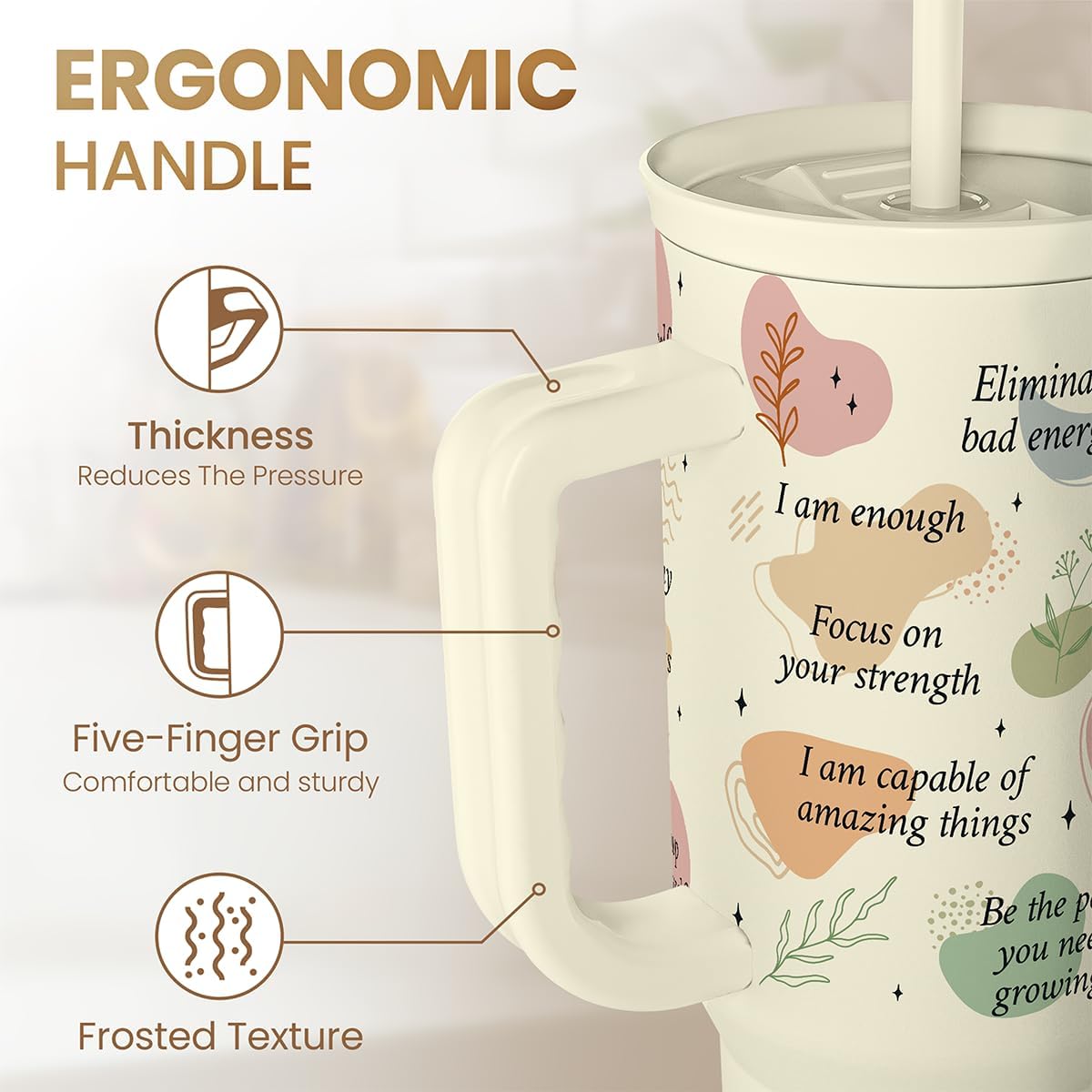Floral Tumbler with Handle 40oz, Stainless Steel Insulated Tumblers Coffee Travel Mug Cup with Straw, Flower Coffee Cup Gifts for Women Girls, Gift for Her on Christmas Birthday Mothers Day