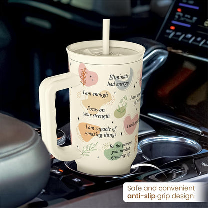 Floral Tumbler with Handle 40oz, Stainless Steel Insulated Tumblers Coffee Travel Mug Cup with Straw, Flower Coffee Cup Gifts for Women Girls, Gift for Her on Christmas Birthday Mothers Day