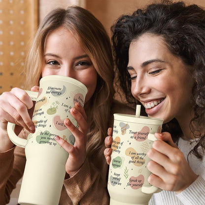 Floral Tumbler with Handle 40oz, Stainless Steel Insulated Tumblers Coffee Travel Mug Cup with Straw, Flower Coffee Cup Gifts for Women Girls, Gift for Her on Christmas Birthday Mothers Day