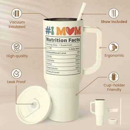 Floral Tumbler with Handle 40oz, Stainless Steel Insulated Tumblers Coffee Travel Mug Cup with Straw, Flower Coffee Cup Gifts for Women Girls, Gift for Her on Christmas Birthday Mothers Day