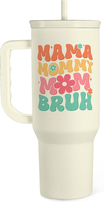 Floral Tumbler with Handle 40oz, Stainless Steel Insulated Tumblers Coffee Travel Mug Cup with Straw, Flower Coffee Cup Gifts for Women Girls, Gift for Her on Christmas Birthday Mothers Day