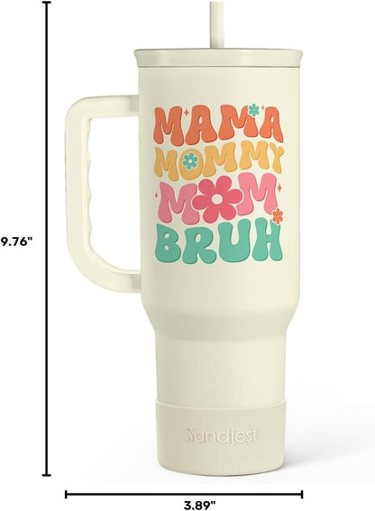 Floral Tumbler with Handle 40oz, Stainless Steel Insulated Tumblers Coffee Travel Mug Cup with Straw, Flower Coffee Cup Gifts for Women Girls, Gift for Her on Christmas Birthday Mothers Day
