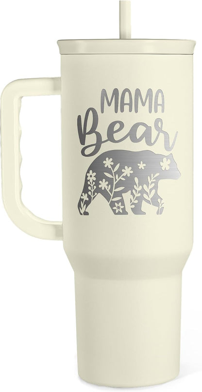 Floral Tumbler with Handle 40oz, Stainless Steel Insulated Tumblers Coffee Travel Mug Cup with Straw, Flower Coffee Cup Gifts for Women Girls, Gift for Her on Christmas Birthday Mothers Day